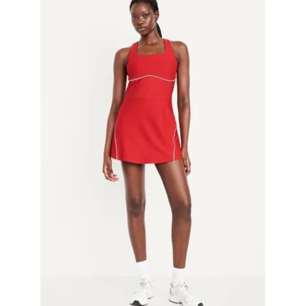 Old Navy Active Powersoft Go-Dry Exercise Dress Red White Piping Small Racerback